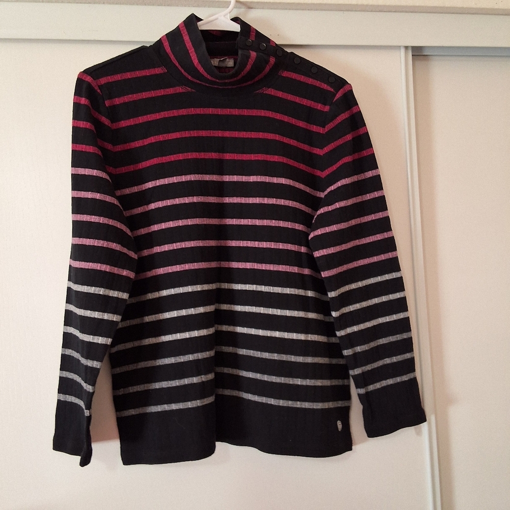 T by Talbot's Pink Ombre Striped Snap Shoulder Mock Neck Top Size XL P